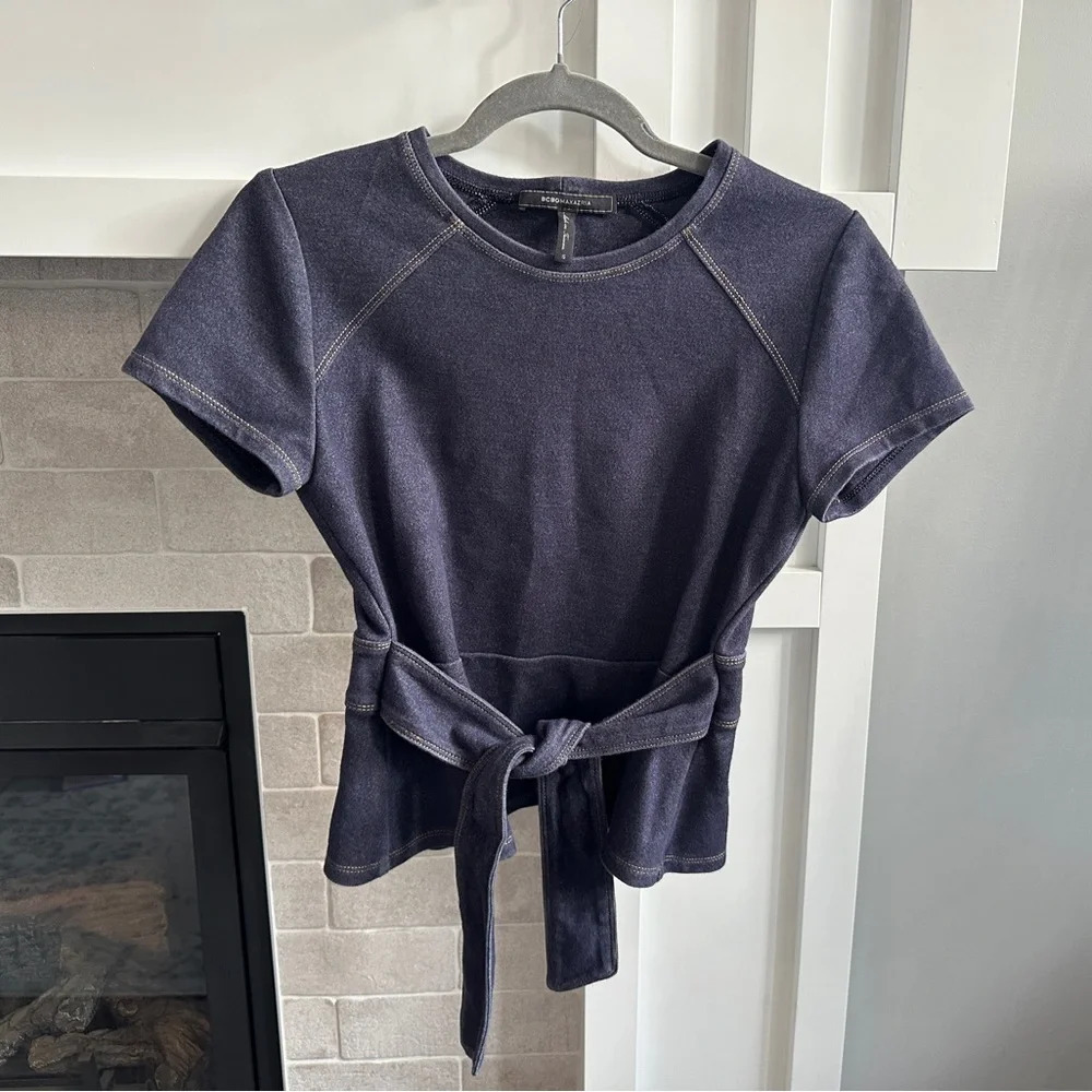 Bcbgmaxazria “Darrel” denim pattern blouse | size Small